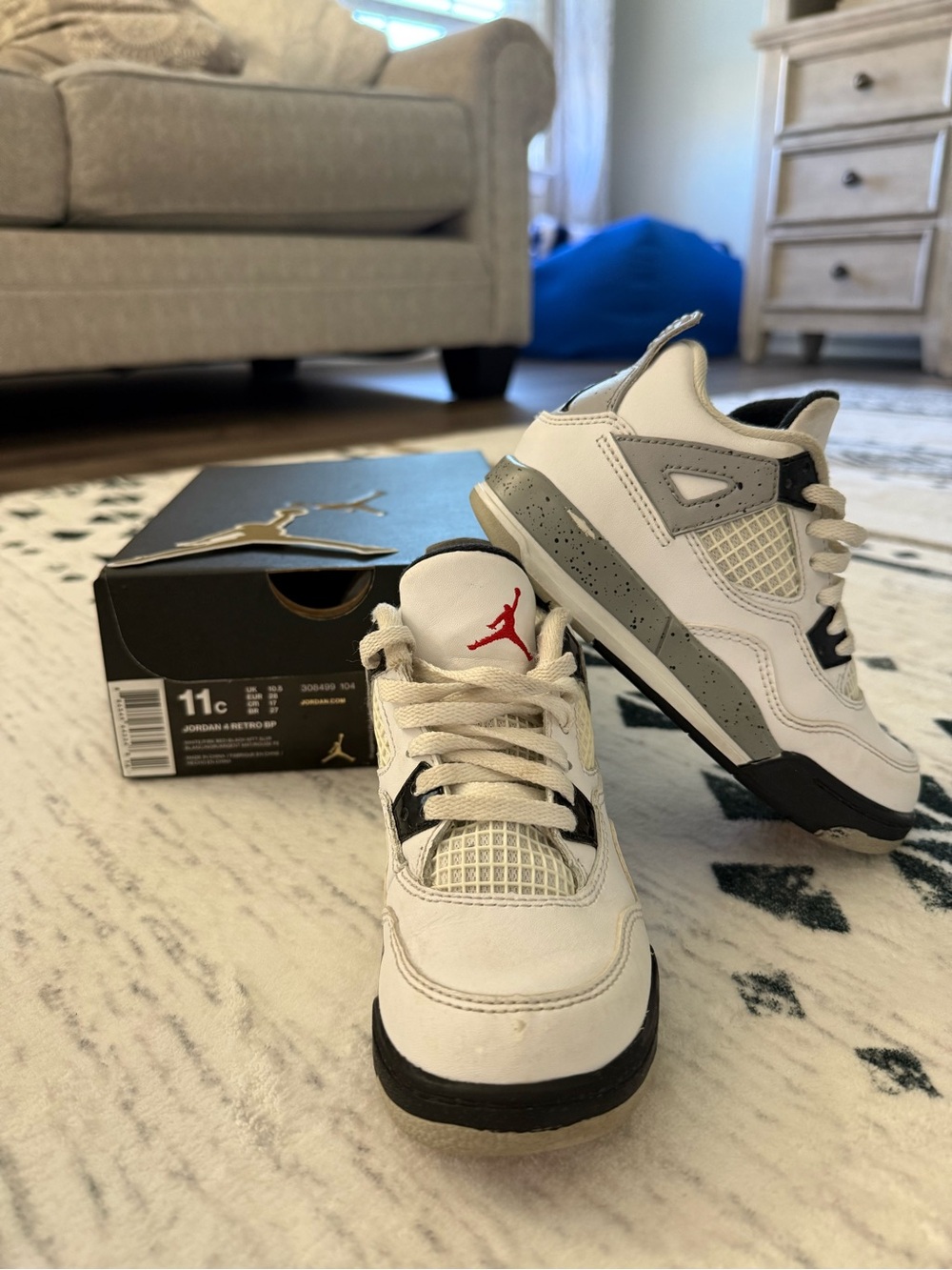 Jordan Kids White Black Gray Sneakers with Red Jumpman